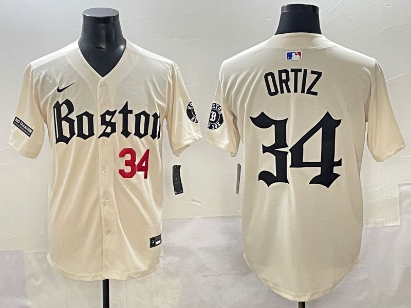 Men 2025 Boston Red Sox 34 Ortiz Cream Five generations Joint Name Nike MLB Jersey style 7